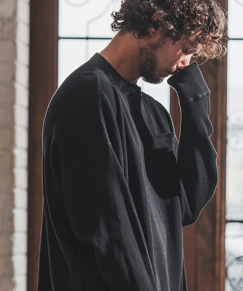 FACTOTUM(ファクトタム)の「mlt3973- Stitch Color Scheme & Long Length Waffle Long-sleeve T-Shirt カットソー(Tシャツ/カットソー・メンズ・ライトカーキ/ホワイト/ブラック・46/44/48)」の10枚目の写真