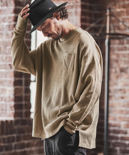 FACTOTUM(ファクトタム)の「mlt3973- Stitch Color Scheme & Long Length Waffle Long-sleeve T-Shirt カットソー(Tシャツ/カットソー・メンズ・ライトカーキ/ホワイト/ブラック・46/44/48)」の14枚目の写真