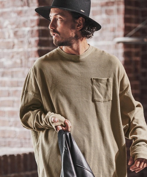 FACTOTUM(ファクトタム)の「mlt3973- Stitch Color Scheme & Long Length Waffle Long-sleeve T-Shirt カットソー(Tシャツ/カットソー・メンズ・ライトカーキ/ホワイト/ブラック・46/44/48)」の16枚目の写真