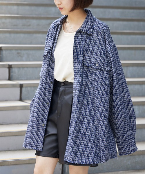 CIAOPANIC TYPY（チャオパニックティピー）の「ファンシーツイードフリンジオーバーシャツジャケット（シャツ/ブラウス・メンズ・レッド/オフホワイト/ブルー・ONE SIZE）」の6枚目の写真