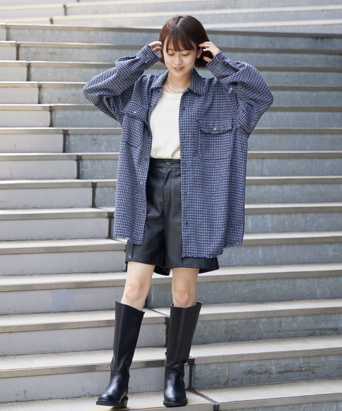 CIAOPANIC TYPY（チャオパニックティピー）の「ファンシーツイードフリンジオーバーシャツジャケット（シャツ/ブラウス・メンズ・レッド/オフホワイト/ブルー・ONE SIZE）」の7枚目の写真