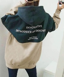 Dalfwin | 2022 AW 秋冬 韓国ファッション スウェット フーディ レディース INNOVATIVE配色フーディー パーカー ビッグシルエット オーバーサイズ 男女兼用 ペア(パーカー)