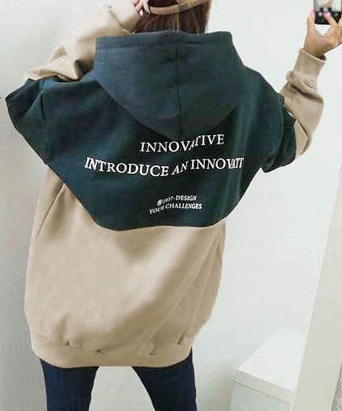 Dalfwin(ダールフィン)の「2023AW 秋冬新作 韓国ファッション スウェット フーディ レディース INNOVATIVE配色フーディー パーカー ビッグシルエット オーバーサイズ 男女兼用 ペア(パーカー・レディース・ブラウン/グリーン/ブラック・FREE)」の3枚目の写真