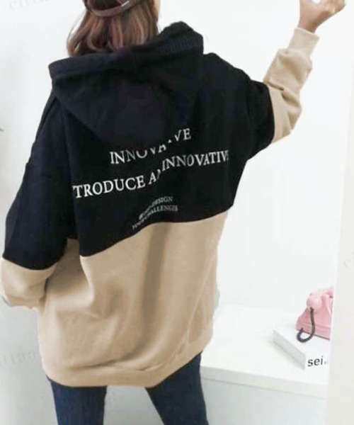 Dalfwin(ダールフィン)の「2023AW 秋冬新作 韓国ファッション スウェット フーディ レディース INNOVATIVE配色フーディー パーカー ビッグシルエット オーバーサイズ 男女兼用 ペア(パーカー・レディース・ブラウン/グリーン/ブラック・FREE)」の2枚目の写真