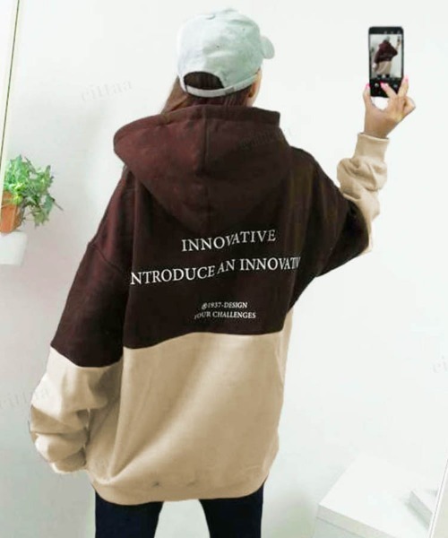 Dalfwin(ダールフィン)の「2023AW 秋冬新作 韓国ファッション スウェット フーディ レディース INNOVATIVE配色フーディー パーカー ビッグシルエット オーバーサイズ 男女兼用 ペア(パーカー・レディース・ブラウン/グリーン/ブラック・FREE)」の8枚目の写真