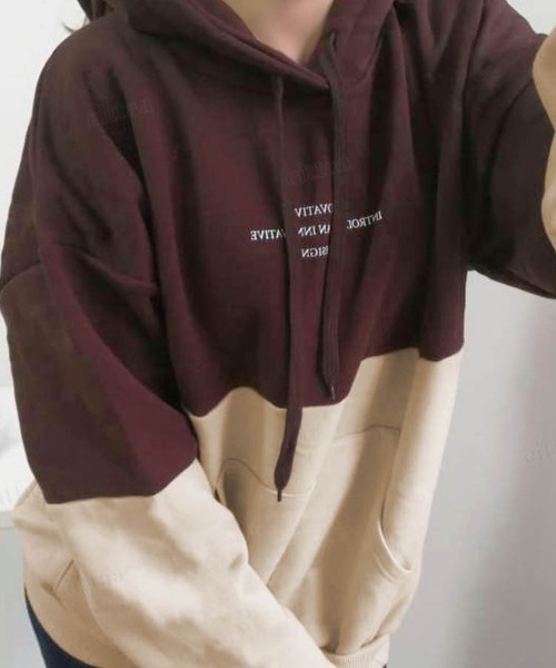 Dalfwin(ダールフィン)の「2023AW 秋冬新作 韓国ファッション スウェット フーディ レディース INNOVATIVE配色フーディー パーカー ビッグシルエット オーバーサイズ 男女兼用 ペア(パーカー・レディース・ブラウン/グリーン/ブラック・FREE)」の11枚目の写真