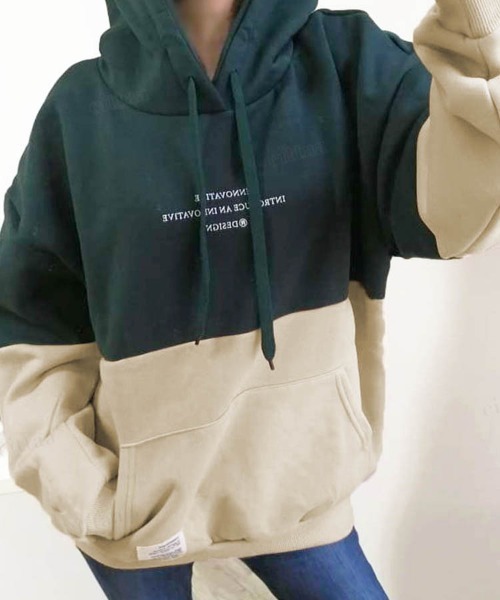 Dalfwin(ダールフィン)の「2023AW 秋冬新作 韓国ファッション スウェット フーディ レディース INNOVATIVE配色フーディー パーカー ビッグシルエット オーバーサイズ 男女兼用 ペア(パーカー・レディース・ブラウン/グリーン/ブラック・FREE)」の13枚目の写真