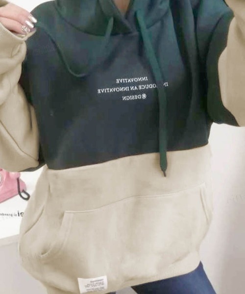 Dalfwin(ダールフィン)の「2023AW 秋冬新作 韓国ファッション スウェット フーディ レディース INNOVATIVE配色フーディー パーカー ビッグシルエット オーバーサイズ 男女兼用 ペア(パーカー・レディース・ブラウン/グリーン/ブラック・FREE)」の15枚目の写真