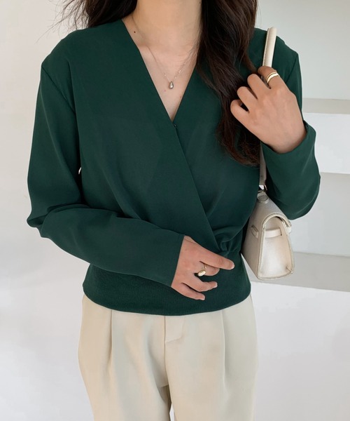 ABITOKYO（アビトーキョー）の「リブ切替カシュクールブラウス（シャツ/ブラウス・レディース・ブラック/ブラウン/グリーン/ネイビー・M/L）」の13枚目の写真