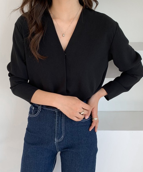 ABITOKYO（アビトーキョー）の「リブ切替カシュクールブラウス（シャツ/ブラウス・レディース・ブラック/ブラウン/グリーン/ネイビー・M/L）」の20枚目の写真