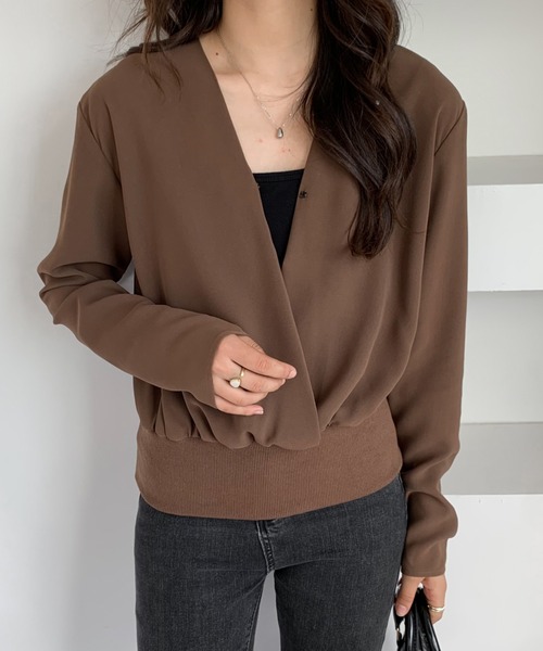 ABITOKYO（アビトーキョー）の「リブ切替カシュクールブラウス（シャツ/ブラウス・レディース・ブラック/ブラウン/グリーン/ネイビー・M/L）」の10枚目の写真