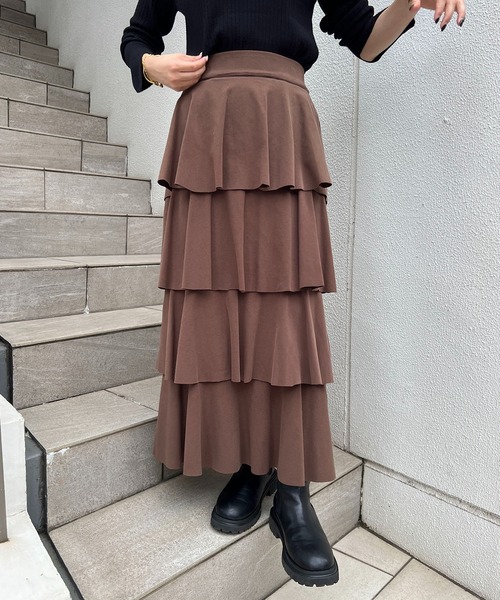 CAPRICIEUX LE'MAGE（カプリシューレマージュ）の「Iラインティアードスカート（スカート・レディース・ブラウン/ブラック・FREE）」の5枚目の写真