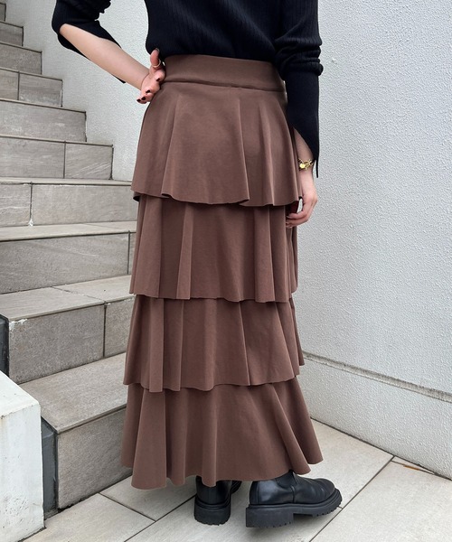 CAPRICIEUX LE'MAGE（カプリシューレマージュ）の「Iラインティアードスカート（スカート・レディース・ブラウン/ブラック・FREE）」の6枚目の写真