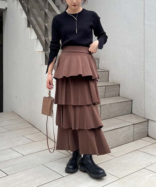 CAPRICIEUX LE'MAGE（カプリシューレマージュ）の「Iラインティアードスカート（スカート・レディース・ブラウン/ブラック・FREE）」の7枚目の写真