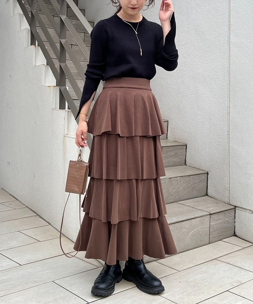 CAPRICIEUX LE'MAGE（カプリシューレマージュ）の「Iラインティアードスカート（スカート・レディース・ブラウン/ブラック・FREE）」の8枚目の写真