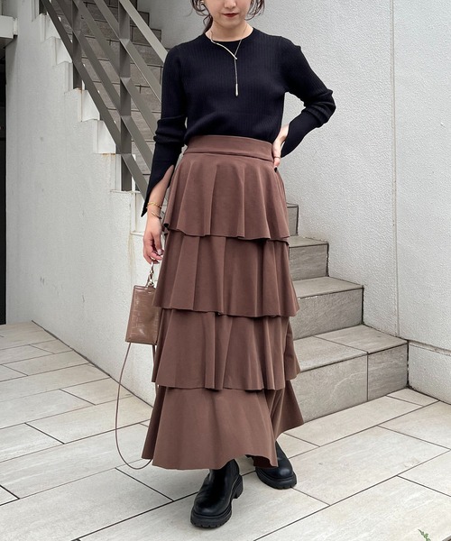 CAPRICIEUX LE'MAGE（カプリシューレマージュ）の「Iラインティアードスカート（スカート・レディース・ブラウン/ブラック・FREE）」の9枚目の写真