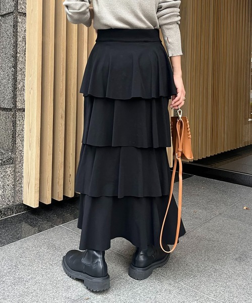 CAPRICIEUX LE'MAGE（カプリシューレマージュ）の「Iラインティアードスカート（スカート・レディース・ブラウン/ブラック・FREE）」の15枚目の写真