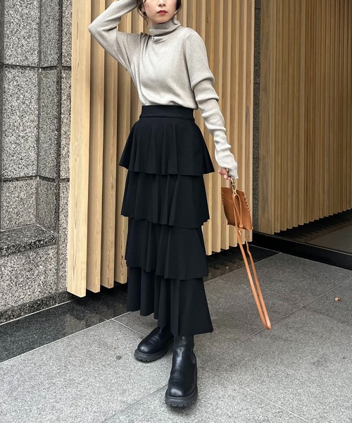 CAPRICIEUX LE'MAGE（カプリシューレマージュ）の「Iラインティアードスカート（スカート・レディース・ブラウン/ブラック・FREE）」の18枚目の写真