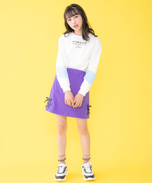 JENNI belle（ジェニィベル）の「【WEB限定】裏起毛ストレッチレースアップスカート（スカート・キッズ・ブラック/パープル/チェック・150cm/130cm/140cm/160cm）」の4枚目の写真