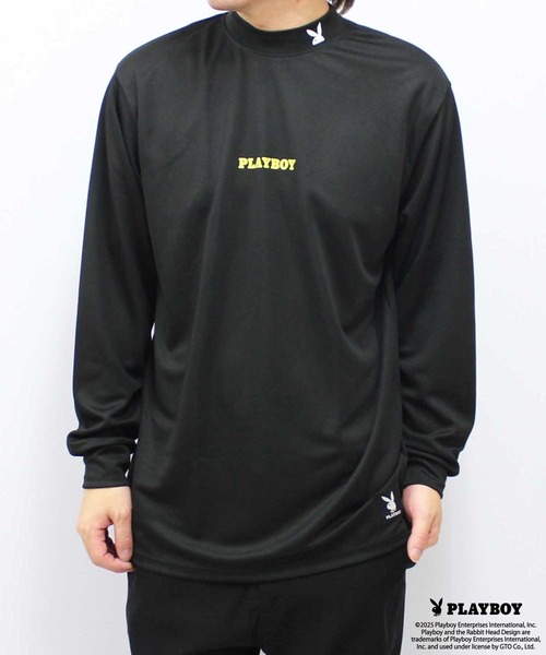 PLAYBOY（プレイボーイ）の「PLAYBOY鹿の子モックネック長袖（Tシャツ/カットソー・メンズ・ブラック/ホワイト/チャコール・M/L/XL）」の3枚目の写真