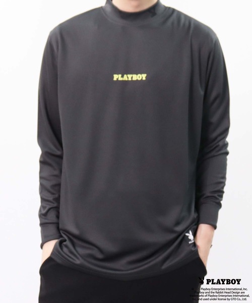 PLAYBOY（プレイボーイ）の「PLAYBOY鹿の子モックネック長袖（Tシャツ/カットソー・メンズ・ブラック/ホワイト/チャコール・M/L/XL）」の4枚目の写真