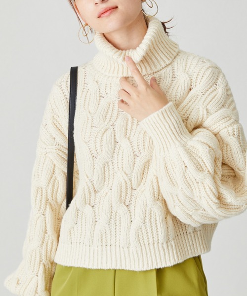 acro（アクロ）の「ショート丈ケーブルニットプルオーバー/AC2503（ニット/セーター・レディース・ベージュ/グレー/グリーン/ブルー/オレンジ・ﾌﾘ-）」の3枚目の写真