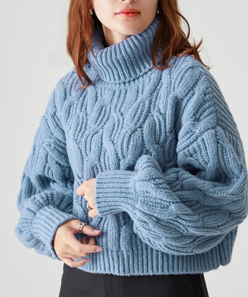 acro（アクロ）の「ショート丈ケーブルニットプルオーバー/AC2503（ニット/セーター・レディース・ベージュ/グレー/グリーン/ブルー/オレンジ・ﾌﾘ-）」の5枚目の写真