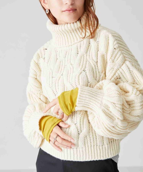 acro（アクロ）の「ショート丈ケーブルニットプルオーバー/AC2503（ニット/セーター・レディース・ベージュ/グレー/グリーン/ブルー/オレンジ・ﾌﾘ-）」の6枚目の写真