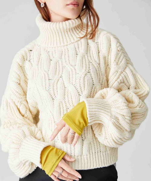 acro（アクロ）の「ショート丈ケーブルニットプルオーバー/AC2503（ニット/セーター・レディース・ベージュ/グレー/グリーン/ブルー/オレンジ・ﾌﾘ-）」の7枚目の写真