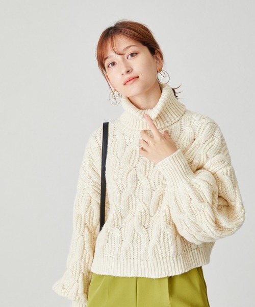 acro（アクロ）の「ショート丈ケーブルニットプルオーバー/AC2503（ニット/セーター・レディース・ベージュ/グレー/グリーン/ブルー/オレンジ・ﾌﾘ-）」の9枚目の写真