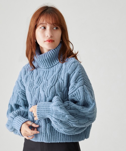 acro（アクロ）の「ショート丈ケーブルニットプルオーバー/AC2503（ニット/セーター・レディース・ベージュ/グレー/グリーン/ブルー/オレンジ・ﾌﾘ-）」の14枚目の写真