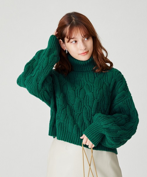 acro（アクロ）の「ショート丈ケーブルニットプルオーバー/AC2503（ニット/セーター・レディース・ベージュ/グレー/グリーン/ブルー/オレンジ・ﾌﾘ-）」の12枚目の写真