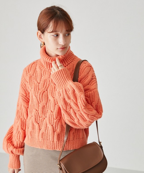 acro（アクロ）の「ショート丈ケーブルニットプルオーバー/AC2503（ニット/セーター・レディース・ベージュ/グレー/グリーン/ブルー/オレンジ・ﾌﾘ-）」の21枚目の写真