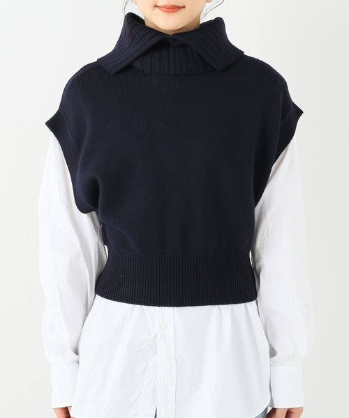 ロエフ 22AW ネックウォーマー付きベスト ニット フレンチスリーブ ウール セール】【LOEFF/ロエフ】ネックウォーマー付きベスト（ニット