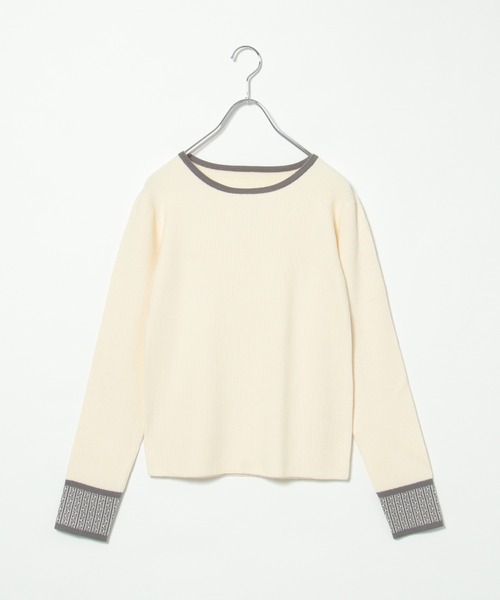 LBC（エルビーシー）の「【ZOZO限定】袖ジャカードリブニット（ニット/セーター・レディース・オフホワイト/ブラック・M/L）」の3枚目の写真