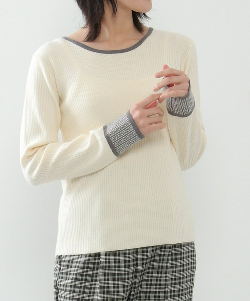 LBC（エルビーシー）の「【ZOZO限定】袖ジャカードリブニット（ニット/セーター・レディース・オフホワイト/ブラック・M/L）」の14枚目の写真