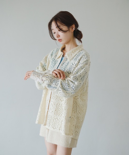 Kastane（カスタネ）の「【2023SSアイテム/WEB限定】レースジャガードシャツ（シャツ/ブラウス・レディース・ブラック/アイボリー・FREE）」の5枚目の写真