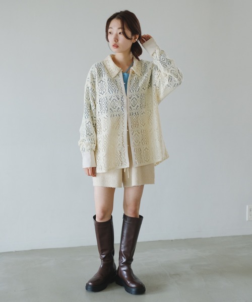 Kastane（カスタネ）の「【2023SSアイテム/WEB限定】レースジャガードシャツ（シャツ/ブラウス・レディース・ブラック/アイボリー・FREE）」の9枚目の写真