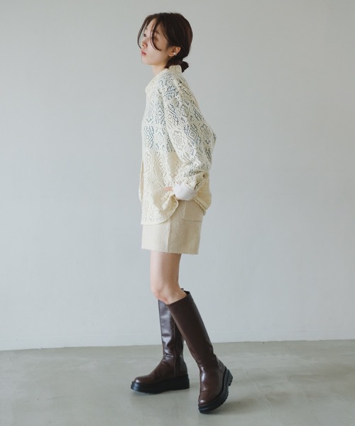 Kastane（カスタネ）の「【2023SSアイテム/WEB限定】レースジャガードシャツ（シャツ/ブラウス・レディース・ブラック/アイボリー・FREE）」の10枚目の写真