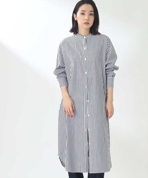 THE SHOP TK （ザ ショップ ティーケー ）の「◆【首まわりスッキリ/着回し出来る】バンドカラーシャツワンピース（ワンピース・レディース・ベージュ/ネイビー系2/ホワイト系・99）」の3枚目の写真