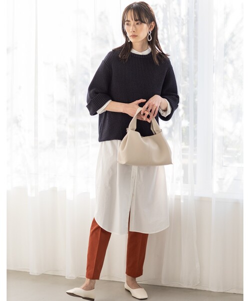 THE SHOP TK （ザ ショップ ティーケー ）の「◆【首まわりスッキリ/着回し出来る】バンドカラーシャツワンピース（ワンピース・レディース・ベージュ/ネイビー系2/ホワイト系・99）」の4枚目の写真