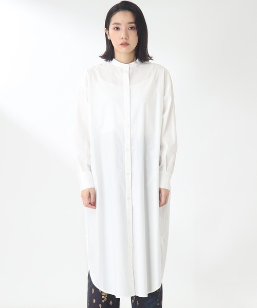 THE SHOP TK （ザ ショップ ティーケー ）の「◆【首まわりスッキリ/着回し出来る】バンドカラーシャツワンピース（ワンピース・レディース・ベージュ/ネイビー系2/ホワイト系・99）」の5枚目の写真