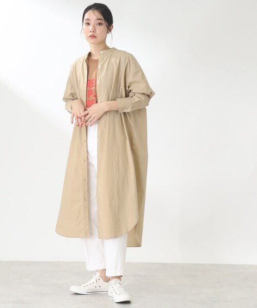 THE SHOP TK （ザ ショップ ティーケー ）の「◆【首まわりスッキリ/着回し出来る】バンドカラーシャツワンピース（ワンピース・レディース・ベージュ/ネイビー系2/ホワイト系・99）」の14枚目の写真