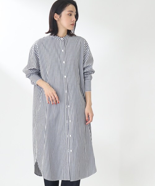 THE SHOP TK （ザ ショップ ティーケー ）の「◆【首まわりスッキリ/着回し出来る】バンドカラーシャツワンピース（ワンピース・レディース・ベージュ/ネイビー系2/ホワイト系・99）」の18枚目の写真