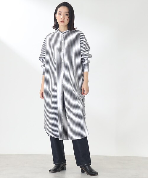 THE SHOP TK （ザ ショップ ティーケー ）の「◆【首まわりスッキリ/着回し出来る】バンドカラーシャツワンピース（ワンピース・レディース・ベージュ/ネイビー系2/ホワイト系・99）」の20枚目の写真
