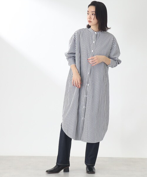 THE SHOP TK （ザ ショップ ティーケー ）の「◆【首まわりスッキリ/着回し出来る】バンドカラーシャツワンピース（ワンピース・レディース・ベージュ/ネイビー系2/ホワイト系・99）」の21枚目の写真