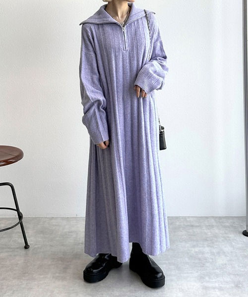 w closet(ダブルクローゼット)の「ハーフジップニットワンピース(ワンピース・レディース・アイボリー/サックスブルー/ブルー・FREE)」の3枚目の写真