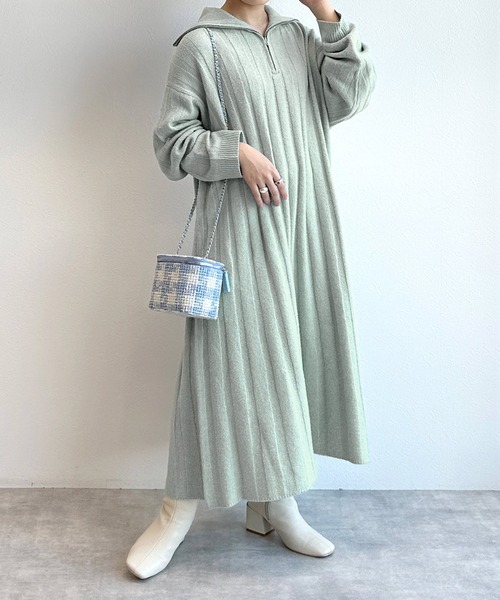 w closet(ダブルクローゼット)の「ハーフジップニットワンピース(ワンピース・レディース・アイボリー/サックスブルー/ブルー・FREE)」の18枚目の写真