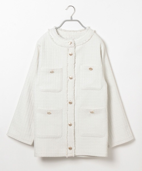 Heather(ヘザー)の「ツイードジャケット 188124(ノーカラージャケット・レディース・グレー/オフホワイト・FREE)」の21枚目の写真