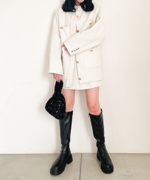Heather(ヘザー)の「ツイードジャケット 188124(ノーカラージャケット・レディース・グレー/オフホワイト・FREE)」の14枚目の写真